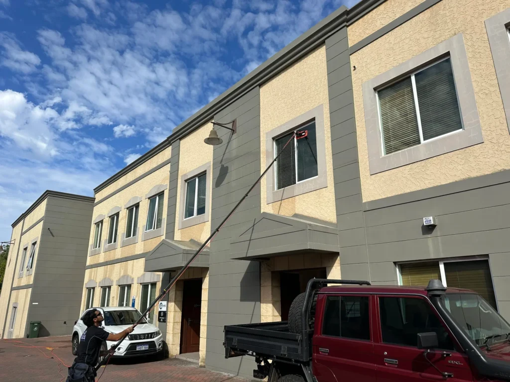 Commercial window cleaning on a Subiaco shopfront, Perth