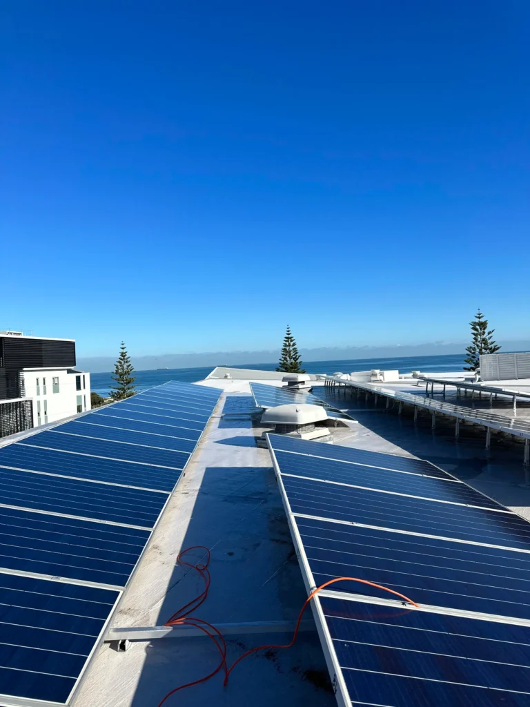 Commercial solar panel cleaning with a view in North Fremantle, Perth